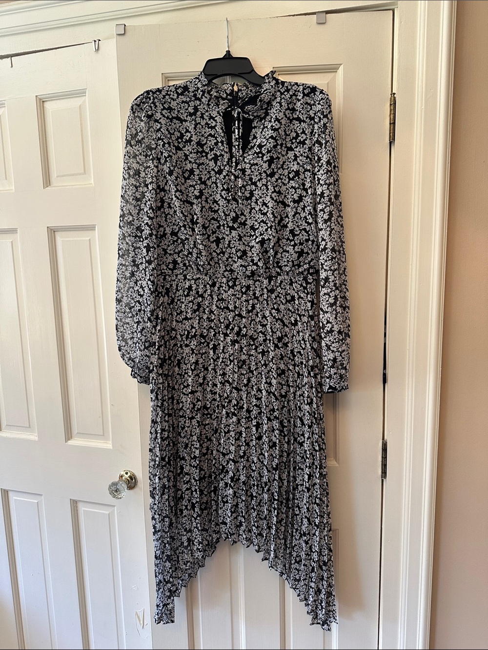 Karl Lagerfeld Black and White Floral Asymmetrical Midi Dress